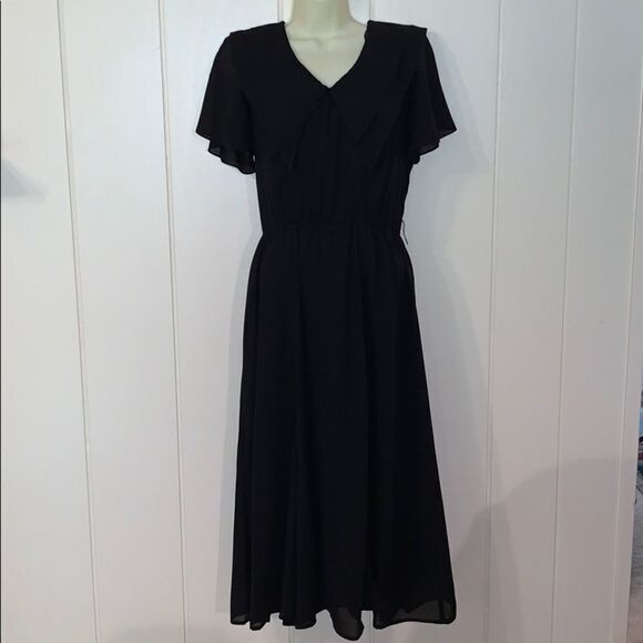 Vtg Karin Stevens black chiffon polyester dress - Picture 3 of 7